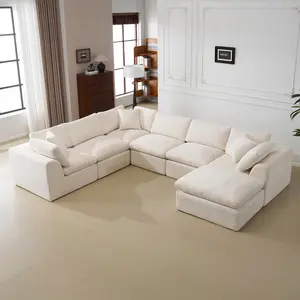 7 Seater Boneless Sofa, Oversized Modular Sectional Sofa Cloud Couch Deep Seat Sofa Cushion Covers Removable Oversized Sectional Couches for Living Room