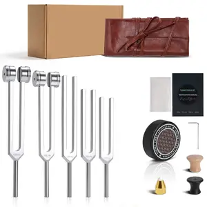 Therapy Set Tuning Forks (128hz, 136.1hz, 256hz, 384hz, 432hz), 128hz Therapy Instrument, Leather Bag, Activator, Sound Healing, Chakra, Yoga, Meditation, Percussion