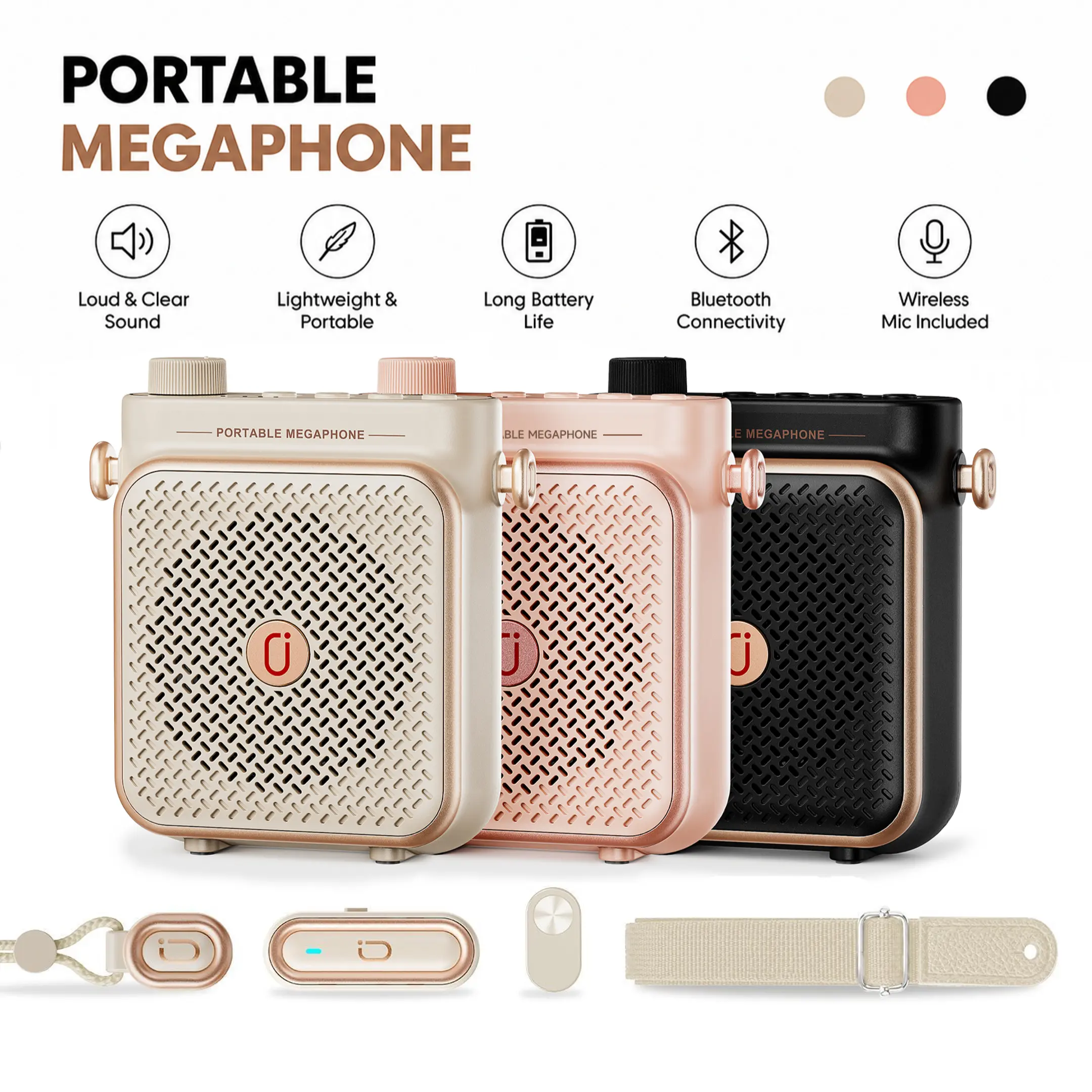 Portable Voice Amplifier with Magnetic Wireless Microphone, Magnetic Clip, Neck Lanyard, DSP Anti-Feedback, Bluetooth & AUX Input for Teachers, Public Speaking, Classroom Use