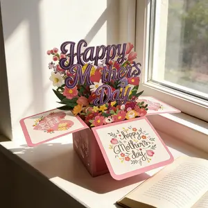 2026 Creative New Mother's Day Father's Day 3D Greeting Card, Mothers Day Cards, Vertical Cards, Cross-Border Blessing Box, Multi-Color, Perfect Gift for Parents, Fun Party Cards