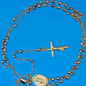 Virgin of Guadalupe Three Colors Rosary 3mm Bead 14-20 Inch Long Copper Gold-plated not water  resistant Catholicism Home Church Use