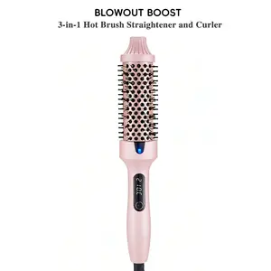 Buetuys 3-in-1 Curling Iron Brush Blowout Boost Thermal Brush with LED Display 300℉-420℉ for Different Hair Types 120-240V Universal Voltage 1.5" Diffuser & Straightener for Salon-Quality Curls Anti-Frizz Hair Styling Tools
