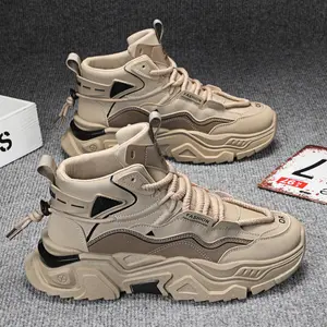 High top men's shoes autumn and winter black thick soles increase daddy shoes men's youth running sports casual fashion shoes Closed Footwear