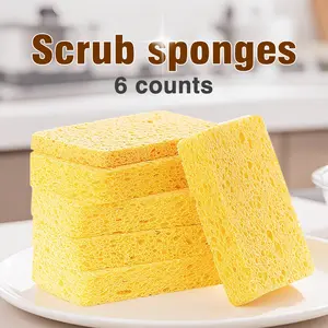 6 Counts Large Cellulose Sponges, Non-Scratch Kitchen Sponges for Dish, Thick Heavy Duty Scrub Sponges, Fast-Drying Cleaning Sponges for Dishes, Cookware, Bathroom
