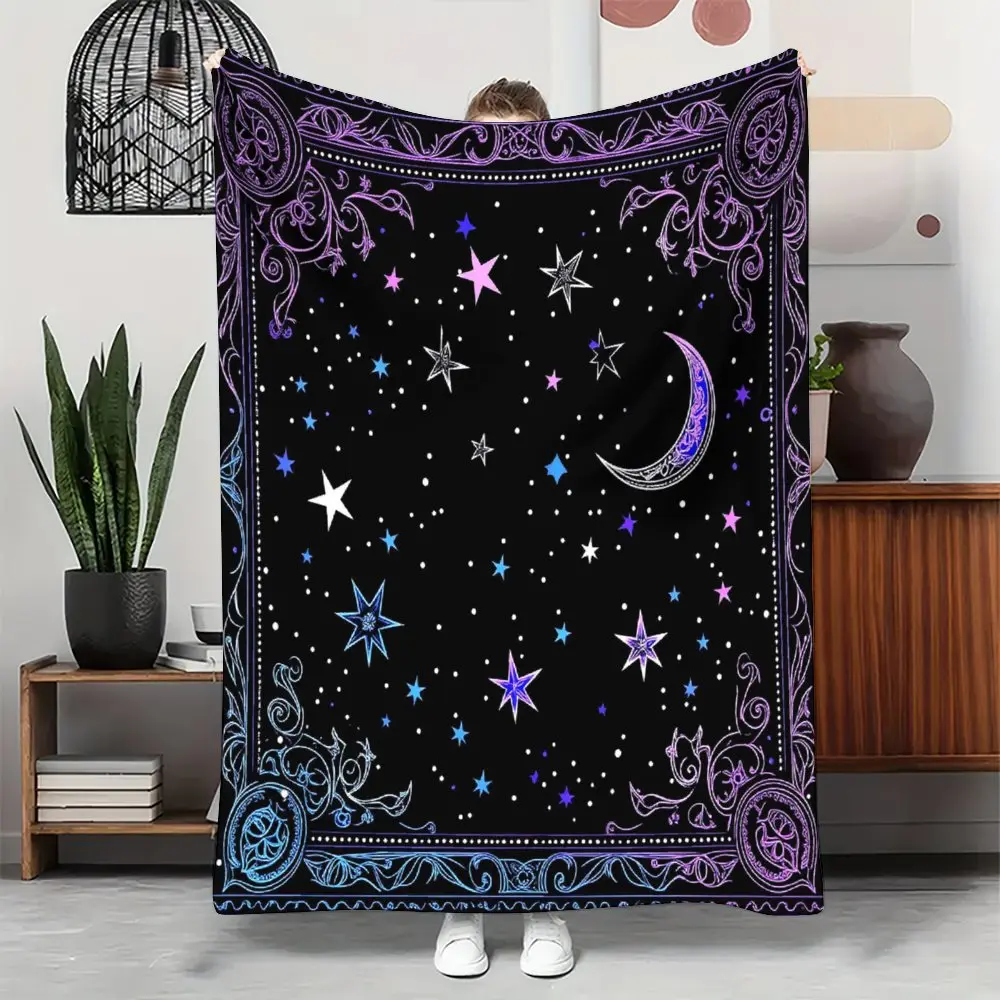 Starry Night Flannel Soft Fluffy Throw Blanket - Vintage Moon Star Art Mixed Colors, Ultra Cozy All-Season Wrap for Nap, Sofa Use to Create Celestial Escape Atmosphere, Soft Fluffy Blanket, Throw Blankets