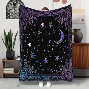 Starry Night Flannel Blanket Dreamy Celestial Escape With Vintage Moon Star Art In Mixed Colors Ultra Soft Cozy Throw Creates Enchanting Atmosphere For Moonlit Evenings And Cosmic Dreaming all-season comfort wrap warm throw blanket fabric nap sofa