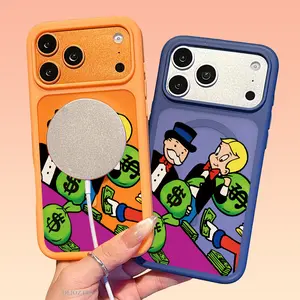 Money Bags Cartoon Pattern Thick Silky-Touch Magnetic Phone Case for iPhone 17 Pro Max 17Air 16 Plus 15 14 13 12 Compatible with Magsafe Shockproof Smartphone Protect Casing Cover