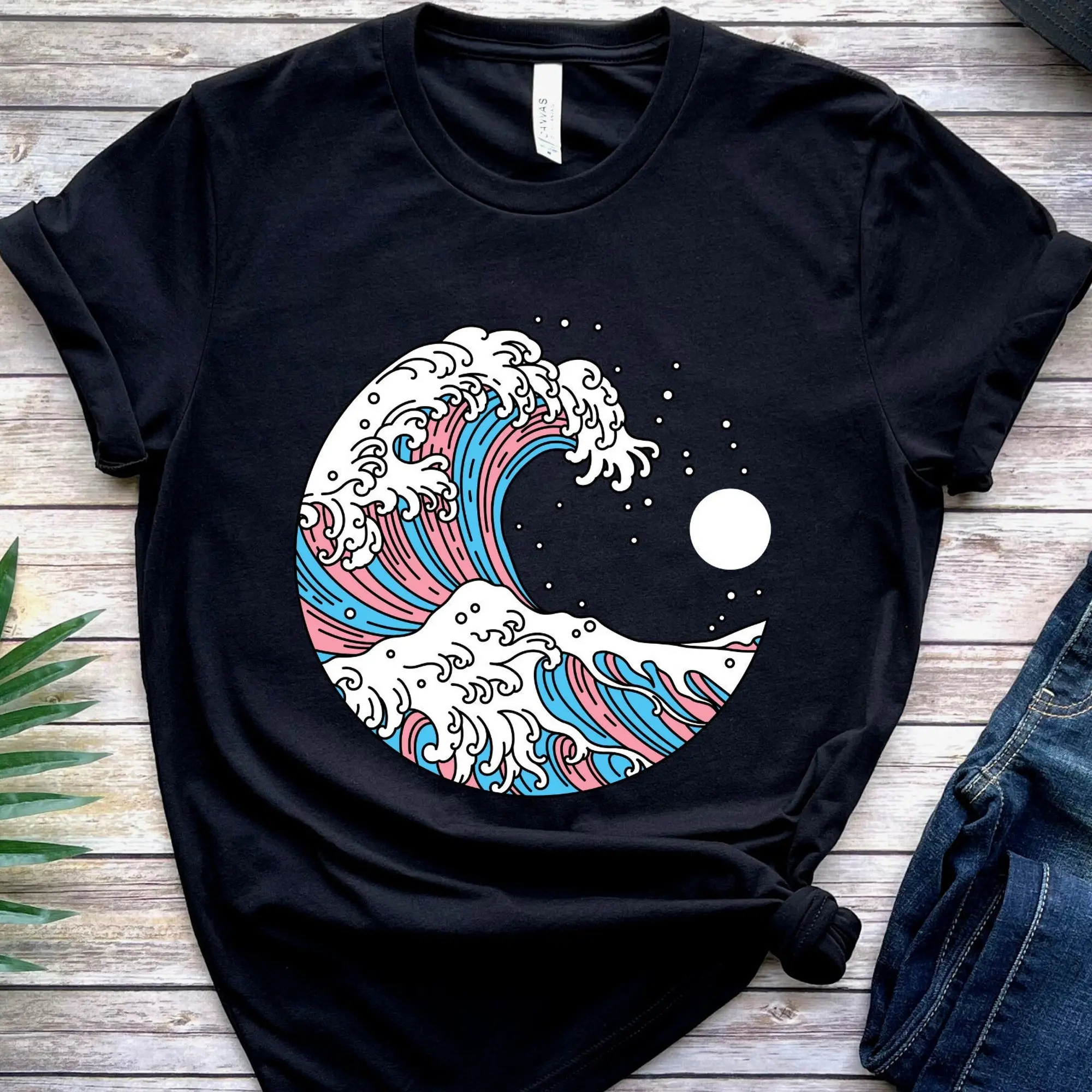 Transgender T Shirt, Trans Flag Gift, Japanese Art Tshirt, Subtle Pride Month March, Adult Gender Neutral, Discreet Lgbtq Tee, Ftm Mtf Lgbt 45789 1598
