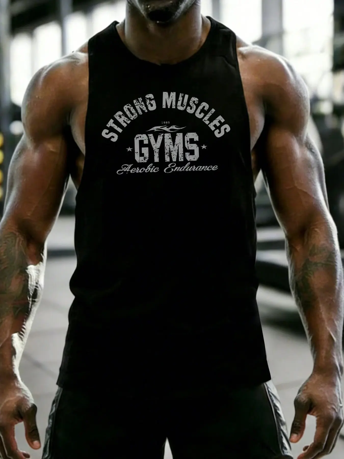 Men's Vintage MUSCLES Gym Print Muscle Fit Sporty Tank Top, Workout Vest, Breathable Sleeveless Workout Stringer Tank, One Shirt Multiple Ways for Gym Training, Bodybuilding, Athletic Cut Gym Apparel for Fitness Enthusiasts