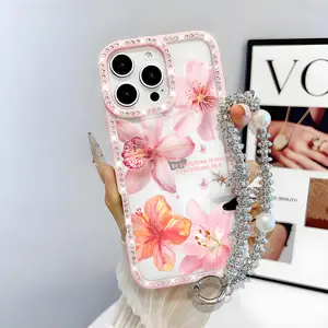 Lily Tpu Pattern Bling Glitter Phone Case with Sparkle Rhinestone Diamond , Airbag Anti-Fall Crystal Cover for iPhone 16 15 14 13 12 Pro Max Plus Girl