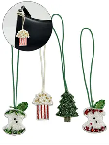 Handmade Popcorn Beaded Bag Charm, Apple Design Fabric Patch for Handbags, Pine Tree Pattern Bag Decoration Accessory, Accessories For Bags