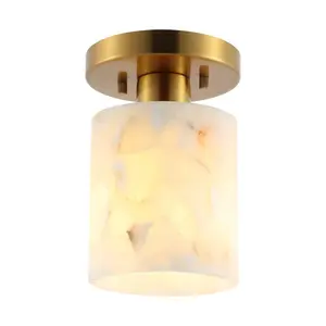 JONATHAN Y Jules 1-Light Modern Contemporary Alabaster/Iron Cylinder LED Semi Flush Mount; for Living Room, Bedroom, Kitchen, Office