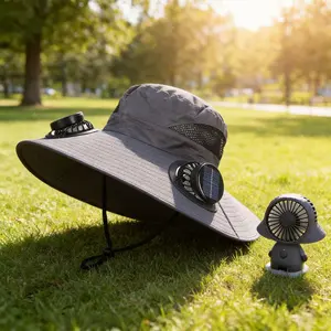 Dual Power Solar Fan Hat with 2 Fans 3-Speed Adjustable Large Brim Waterproof UV Protection Outdoor Fishing Hat