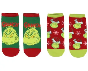 Dr. Seuss GRINCH Socks Adult Christmas Holiday No-Show Ankle Socks 2 Pairs For Women or Men