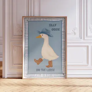 [SALE UP TO 40%] [Unframed] Vintage Cowboy Goose Nursery Wall Art, Toddler Western Theme Download, Baby Boy Nursery Wall Decor, Western Duck Printable Art, Digital