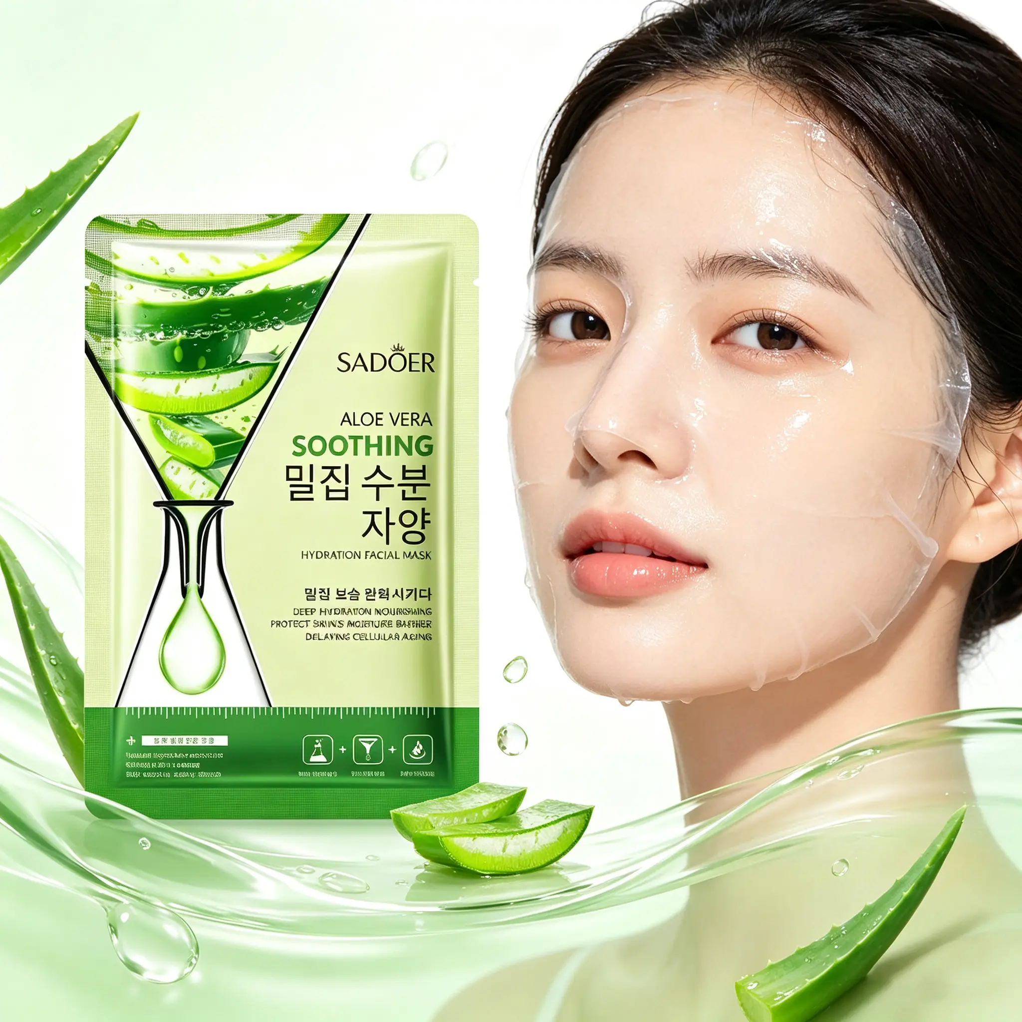 5-Pack Aloe Vera Face Masks, Deep Hydration Non-Greasy, Latex-Free Unscented, All Skin Types, Unisex Sensitive Daily