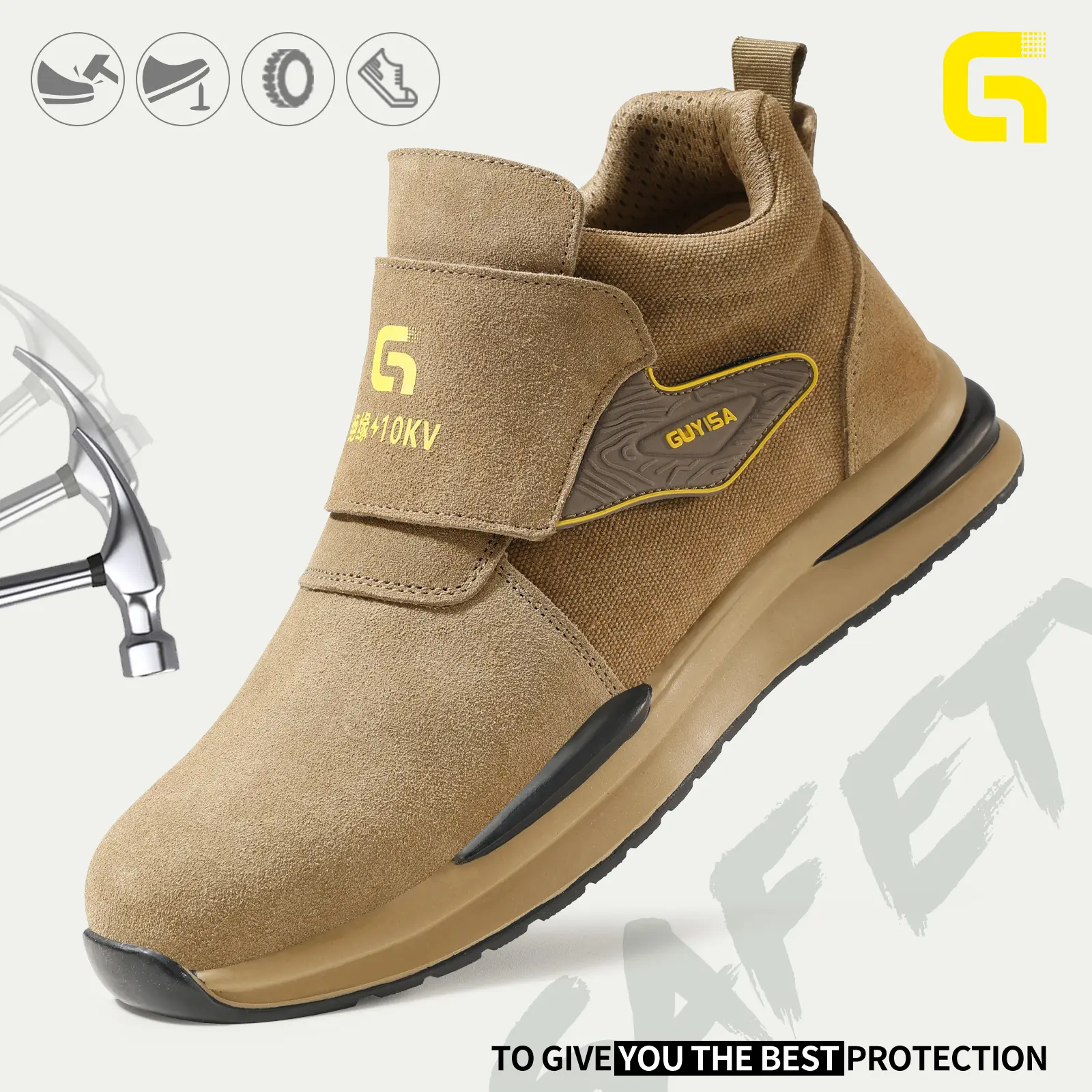 [Multiple Colors Available] Men's Welding Work Shoes: Heat & Spark Resistant, Hook-and-Loop Closure, Puncture & Impact Resistant - Protective Boots for Factories & Warehouses