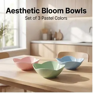 3-Piece High-Edge Large Floral Melamine Bowl Set, Stackable Non-Slip Kitchenware, Unique Design, Dishwasher Safe, Modern Style