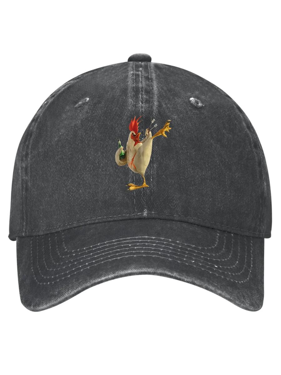 Funny Drunken Rooster Vintage Washed Cotton Hat Humorous Gift for Beer Lovers Daily Wear Classic Design