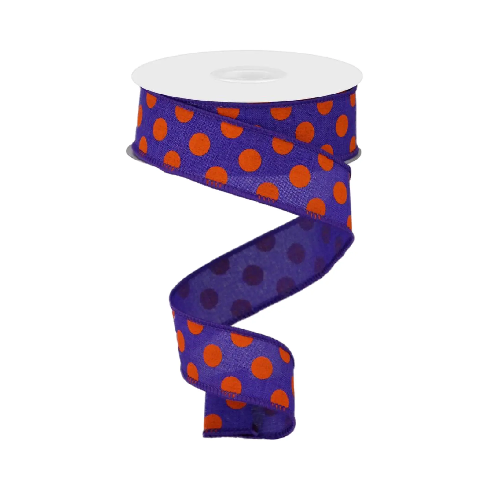 Orange Polka Dot on Purple Ribbon, 1.5" X 10YD