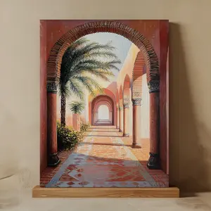 Room Decoration 1 Piece Moroccan Arch Canvas Art Print, 29.97x 39.88cm , Middle Eastern Style Wall Decoration, Wooden Frame, Fabric, Suitable for Bedroom, Living Room, Office, Anniversary and General Decoration
