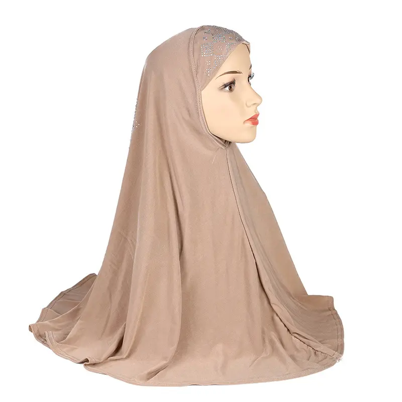 1pc Women' Islamic Hijab Scarf with Hot Fix Rhinestone Embellishment - Adjustable Breathable Hijab Cap & Neck Gaiter, Muslim Prayer Cover for Ramadan, Travel, Commute - Hand Washable Islamic Head Wrap Turban Accessory