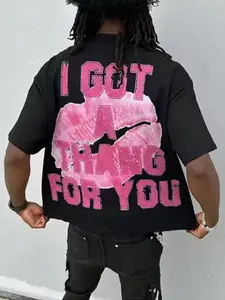 Men's Lip & Letter Print Short Sleeve Graphic Tee, Regular Fit Casual Fashion Round Neck T-shirt for Summer, Men's Top for Daily Wear, Tropical, Cotton (1)