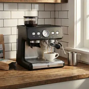 Professional Espresso Machine with Grinder - 20 Bar Pressure & 2.8l Removable Tank, Milk Frother for Latte/Cappuccino，Home/Office Use, Black