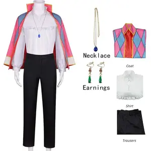 Howl Cosplay Costume Anime Full Set With Jacket Shirt Pants Necklace Earnings For Halloween Comic Con Big Size Howl Outfits