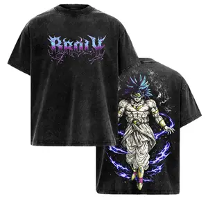 Vintage Broly DBZ Graphic Tee Heavyweight Cotton Acid Wash Oversized T-Shirt for Men Women Unisex Anime Streetwear Casual Legendary Super Saiyan Merch Retro Y2K Manga Top Japanese Otaku Clothing Gym Pump Cover Fashion Trendy Aesthetic Workout Apparel