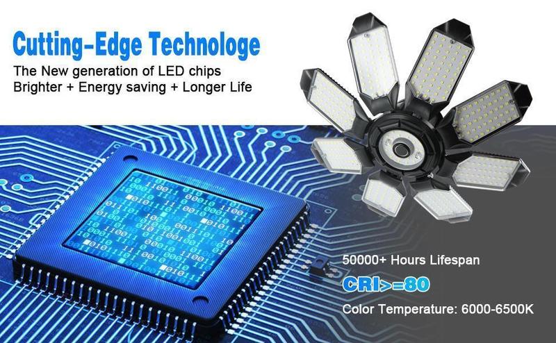 LED Garage Light 200W 20000LM Super Bright 6500K Garage Light Ceiling Light with 8 Adjustable Panels for Workshop Barn Ceiling, E26/E27, New Years gift