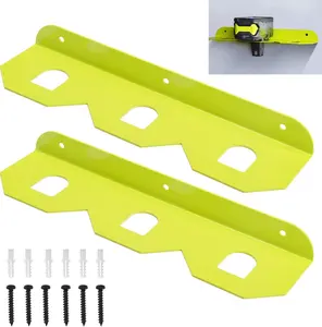 2 count Metal Ry-obi 18V  Holder/ Wall Mount Rack for Ryobi 18V  Storage with 3 Slots,  Mount Organizer with Screws and Dry wWall Anchors (Fruit Green), LZW2RY3