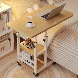 C Table Adjustable Height, Standing Rolling Desk with Storage Shelves, Hospital Bed Table with Wheels, Mobile Laptop Desk for Living Room Bedroom(Yellow,60 * 40cm/23.6 * 15.7in)