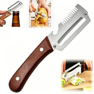 2026 Upgrade Wooden Handle Vegetable Peeler, Stainless Steel Wide Blade Potato Carrot Peeler, Three-In-One Garlic Chopper and Bottle Opener