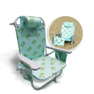 Bliss Hammocks Folding Beach Chair Recliner with Detachable Cooler, Palm Tree