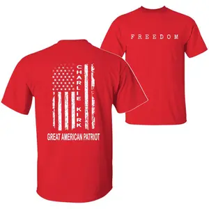 Charlie Kirk Freedom A True American Patriot with US Flag Graphic T-Shirt, Wear Red on October 14th as Charles James Kirk Day Tee, Charlie Kirk Birthday Shirt, Graphic Design Unisex Cotton T-shirt for Men for Women Menswear Womenswear - LORA ATCHER