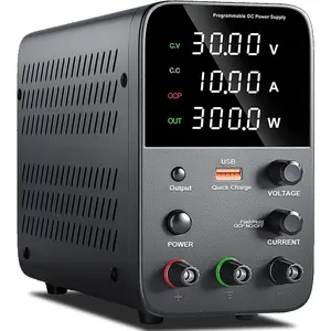 DC Power  Variable, Bench Power  with Encoder Adjustment Knob, Output Enable/Disable Button, Adjustable Power Supplies with USB Quick-Charge, Short Circuit Alam (30V 10A Black)