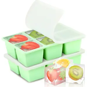 Large Ice Cube Tray for Freezer with Lid, 2Pack Silicone Ice Cube Trays, Big Square Ice Cube Maker for Cocktails, Coffee, Bartender Accessories BPA-Free & Dishwasher (Green) Utensils Beverage Flexible Shaped Tea Drink