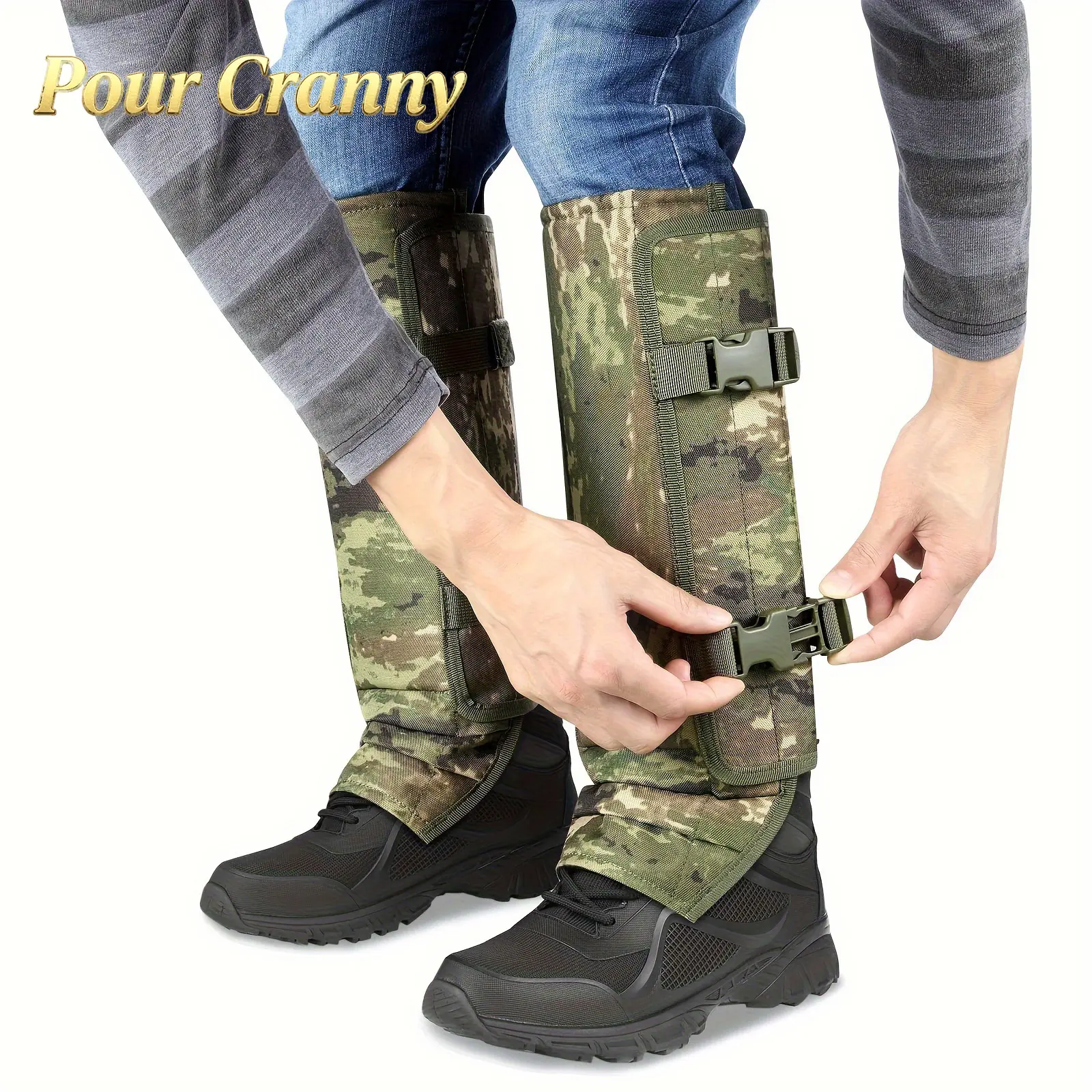 Outdoor Protective Leg Gaiters in Camouflage & Black Unisex Design for Hiking Hunting Jungle Trekking with Adjustable Buckles for Snakebite Protection