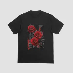 Gothic Rose Raven T-Shirt Black Red Floral Valentine Halloween Tee