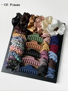 131 Piece Set Korean Style Hair Ties for Women, Hair Accessories, Scrunchie, High Elasticity Durable Strong Hold Hair Bands, Plain Geometric Design, All Seasons Use