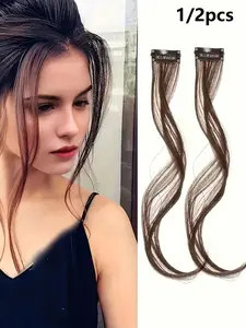 Elegant Body Wave Clip-Invisible Synthetic Dragon Beard Side Bangs ，In Hair Extensions, High Temperature Fiber, Women'S Side Bangs, Christmas Music Festival Hairpiece Temples for Daily Wear, Natural Look for All Hair Types