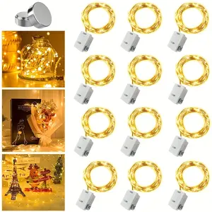 6/12 three-color LED light string button battery box, LED copper wire light, room decoration atmosphere small lights, for Christmas decoration and outdoor lighting string, marriage proposal, flower decoration