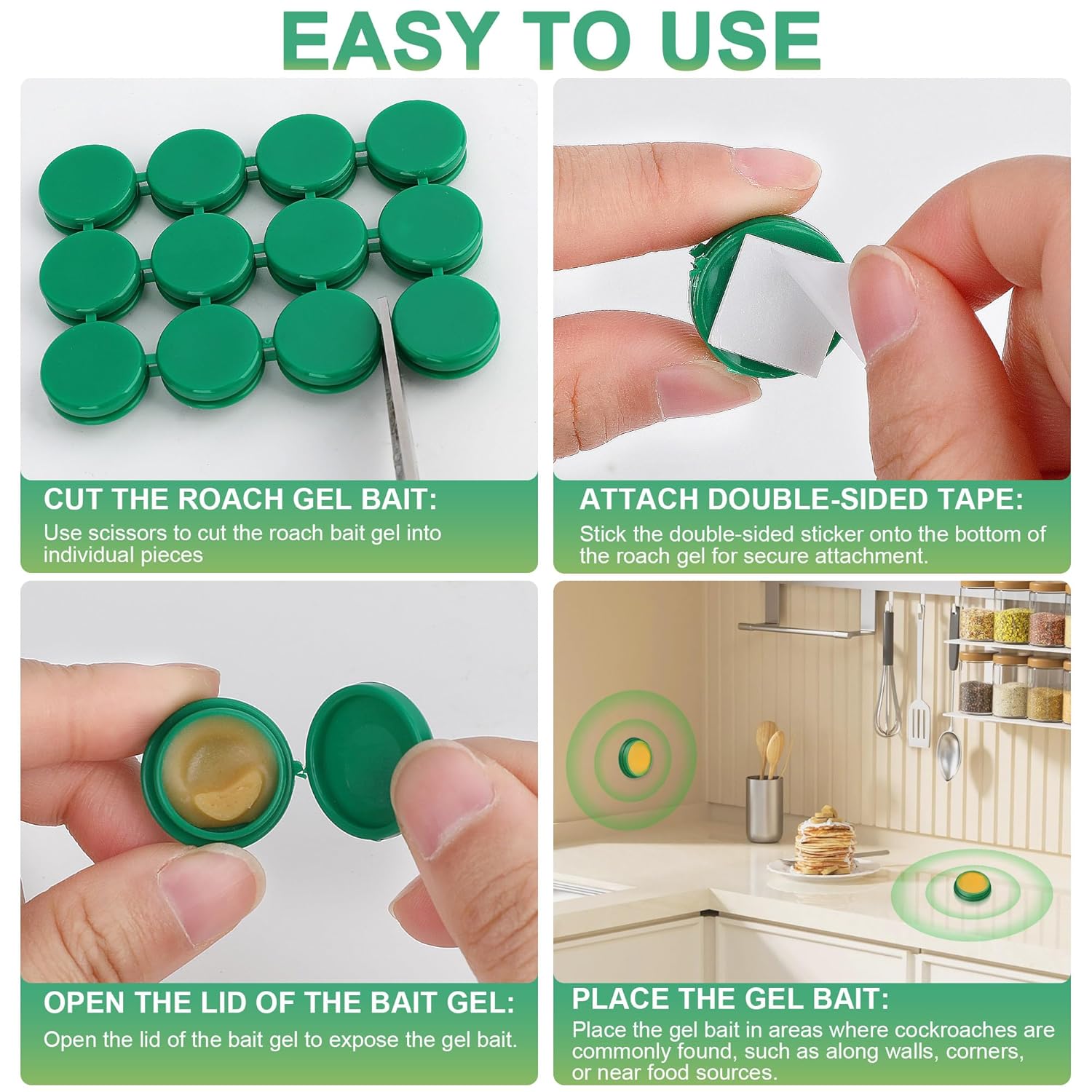 Indoor Cockroach Bait Gel & Traps for Infestation,Permanent Roach Killer – Home Outdoor Roach Repellent – 12 Count