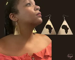 Africa Map Gold Mirror Afro Dangle Earrings | Large Acrylic Triangle Statement Afrocentric Symbolic Tribal Motherland Earrings
