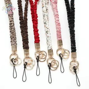 New Scrunchie Style Elastic Lanyard, stretchy pleated fabric strap with gold-tone hardware, multi-functional for ID badges, keys, and phones, available in trendy prints and solid colors, soft, comfortable, and durable for everyday use, Accessories, Mobile