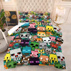Cartoon Pixel Robot Print Quilt, Perfect for Boys' Bedroom Decor Gift, Includes 1 Quilt and 1 or 2 Coreless Pillowcases