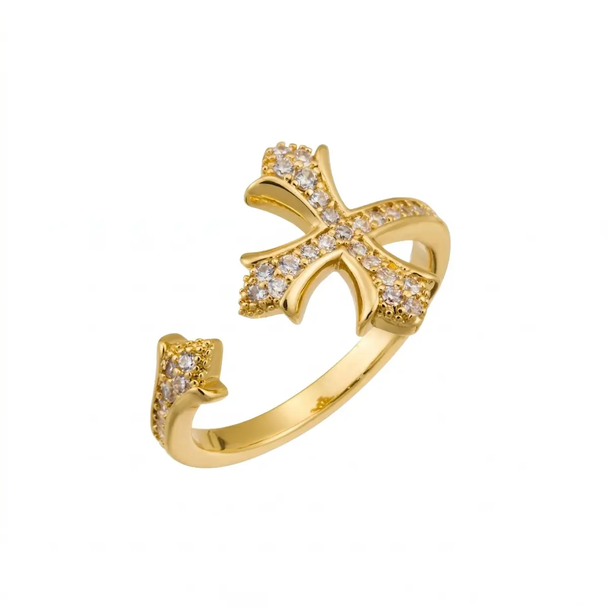 MIULUNA Women's Non-Tarnish Gold Cross Ring - Classic Gothic-Inspired Cross Motif, Sparkling CZ Cubic Zirconia, Adjustable Open Band Dainty Finger Jewelry, Zircon Statement Ring, Non Tarnish Jewelry Gift for Girlfriend