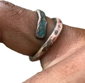 Hammered Copper Shipwreck Rune Patina - Thick-bodied Solid Copper Ring with Luxury Oceanic Patina & Unique Finish