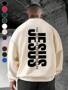 Trendy Religious Hoodie Sweatshirts, Unique Graphic Design, Jesus Truth Slogan, Plus Size Round Neck, Casual Fitted Style, All Seasons Wear